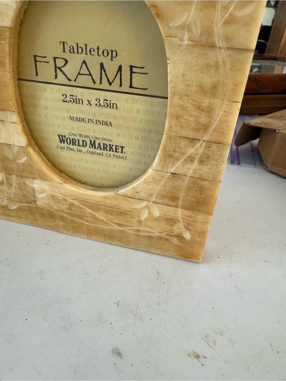 World Market Marble Like Tabletop Frame in Light Brown